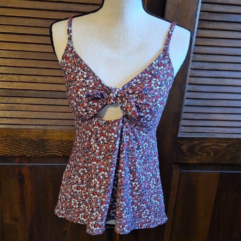 LOFT Red and White Tie Front Camisole